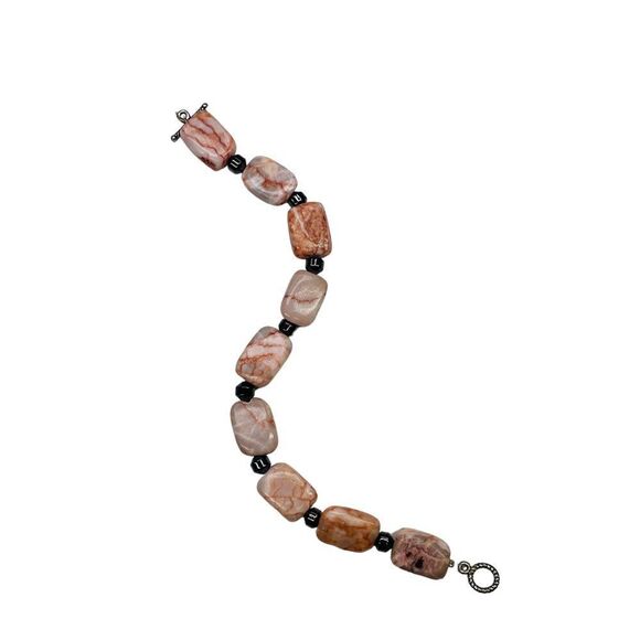 Handmade Pink Marble Jasper Toggle Bracelet with Hematite - Picture 6 of 10